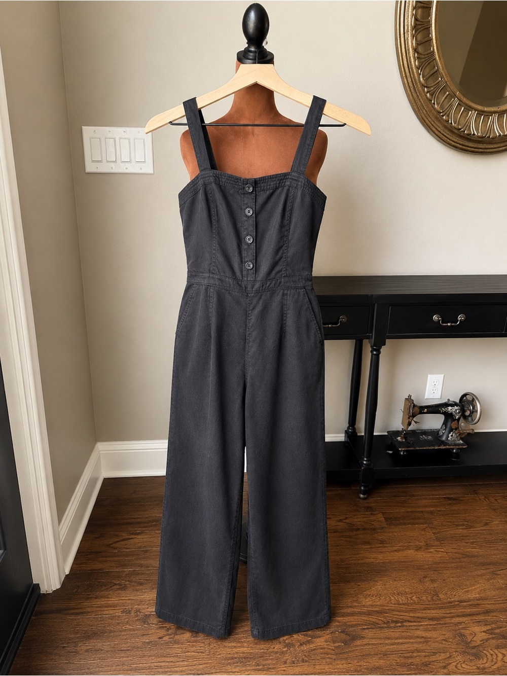 Abercrombie & Fitch Black Lyocell Wide Leg Jumpsuit Adjustable Straps No Belt XS
